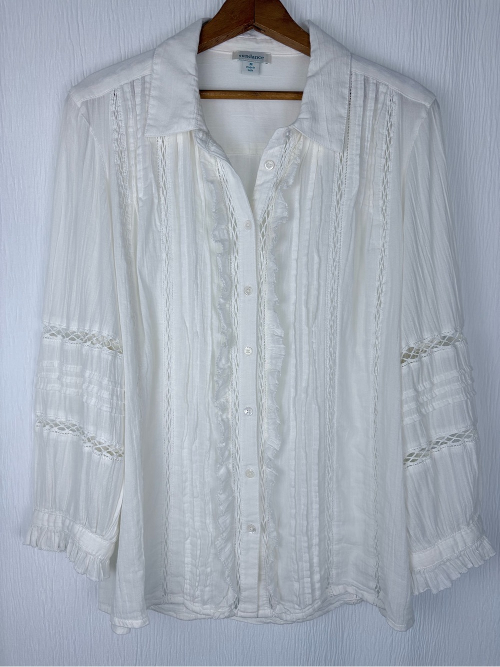 Sundance, Ivory Cotton Top, Ruffles and Lace, Size Medium